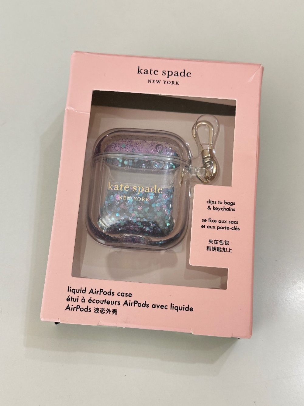 Kate Spade NY AirPods 2 Case Keychain Liquid Glitter Blue & Purple New in Box